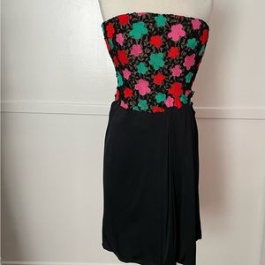 Sexy! Vintage Arnold Scaasi embroidered flowers on black Sleeveless dress